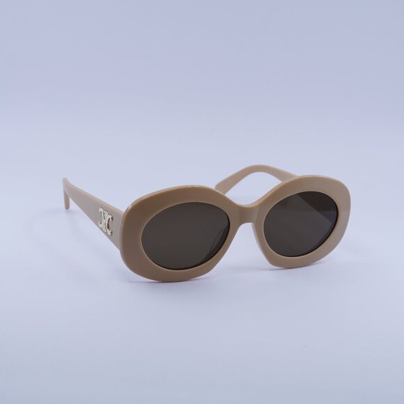 Celine CL40292U 57E Sunglasses Beige Oval Frame, Brown Lenses - Picture 1 of 10